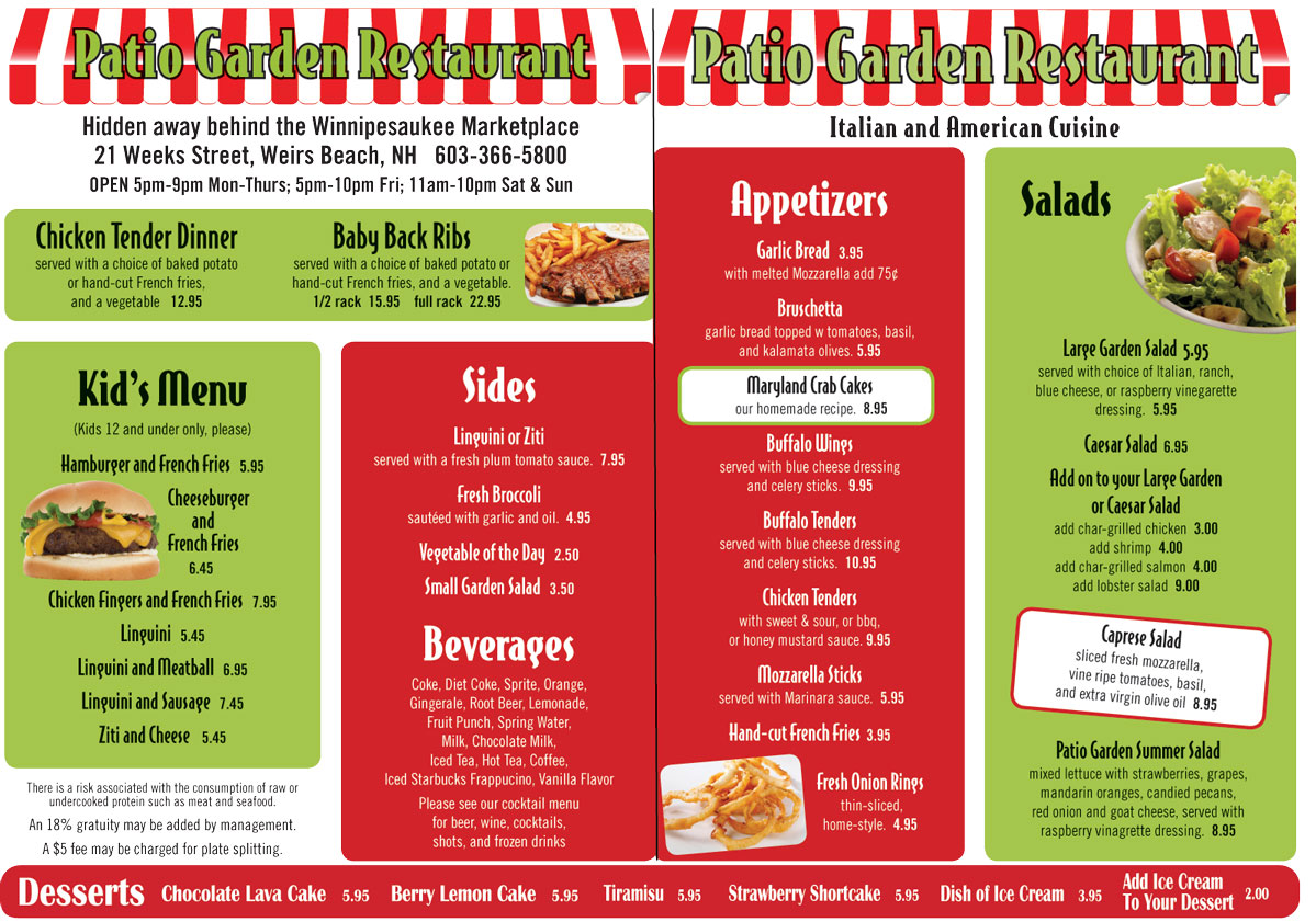 PATIO GARDEN RESTAUARANT 2011 SUMMER MENU